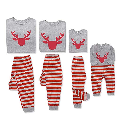 SANMIO Christmas Matching Family Pajamas Set, 100% Cotton Deer Xmas Sleepwear Clothes for Dad Mom Baby