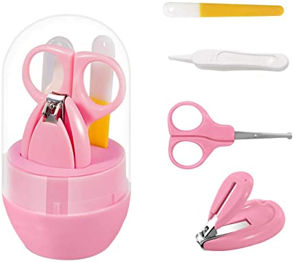 Baby Nail Kit, Molylove 4-in-1 Baby Nail Care Set with Cute Case, Baby Nail Clipper, Scissors, Nail File & Tweezers, Baby Manicure Kit for Newborn, Infant, Toddler, Kids-Pink