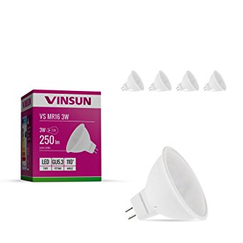 VINSUN® MR16 LED bulbs 3W - 20W halogen bulbs - warm white - 250lm, MR16/ GU5.3 LED, 12V - Pack of 4