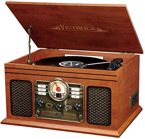 Innovative Technology VTA-200B MH Victrola Nostalgic Classic Wood 6-in-1 Bluetooth Turntable Entertainment Center, Mahogany