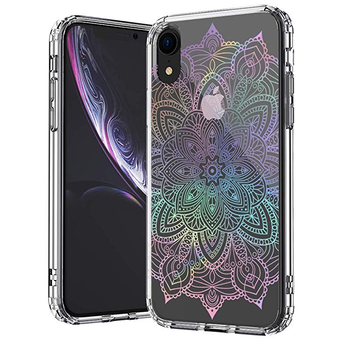 MOSNOVO iPhone XR Case, Clear iPhone XR Case, Rainbow Henna Mandala Pattern Clear Design Transparent Plastic Hard Back Case with Soft TPU Bumper Protective Case Cover for Apple iPhone XR