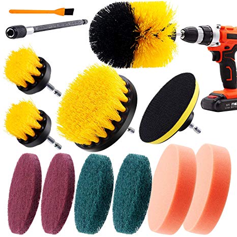 Drill brush attachment kit Drill Brush and Scrub Pads Power Scrubber Brush Cleaning Set for cleaning car Bathroom Surfaces Grout Floor Tub Shower Tile Corners Kitchen.12pcs Fits Most Drills set