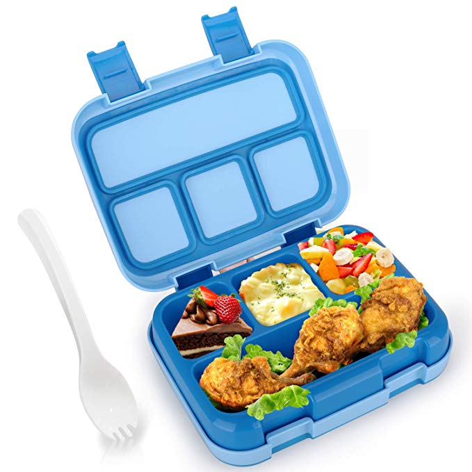 Kids Lunch Box, Hometall Lunch Box for Kids with Spoon, BPA-Free, Leakproof 4 Compartments Food Container Great for School, Picnics, Travel and More(Large Size/BLue)