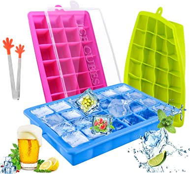 TedGem Ice Cube Trays Silicone Combo Mold, Set of 3 Easy-Release Silicone and Flexible 24-Freezer Molds Reusable and BPA Free