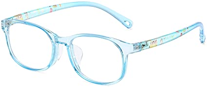DUCO Blue Light Blocking Glasses for Kids Anti-Glare Gaming Computer Glasses Eyeglasses Frames for Boys and Girls Age 5-10 K023 (Transparent Blue)