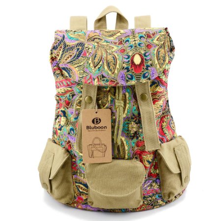 BLUBOON Canvas Backpacks Bookbags School Backpacks Cute Hiking Backpack Travel Rucksacks with Floral Printed for Laptop/Hiking/School