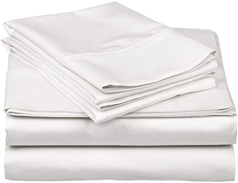 600-Thread-Count Best 100% Egyptian Cotton Sheets & Pillowcases Set - 4 Pc White Long-Staple Combed Cotton Bedding Queen Sheet for Bed, Fits Mattress Upto 18'' Deep Pocket, Soft & Silky Sateen Weave