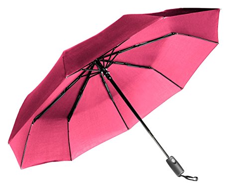 Lightweight "Dupont Teflon" Travel Umbrella, Virtually Indestructible Windproof Canopy, **Lifetime Replacement Guarantee**, Automatic Open/Close For One Handed Operation, Slip-Proof Handle for Easy Carrying By Repel (Pink)