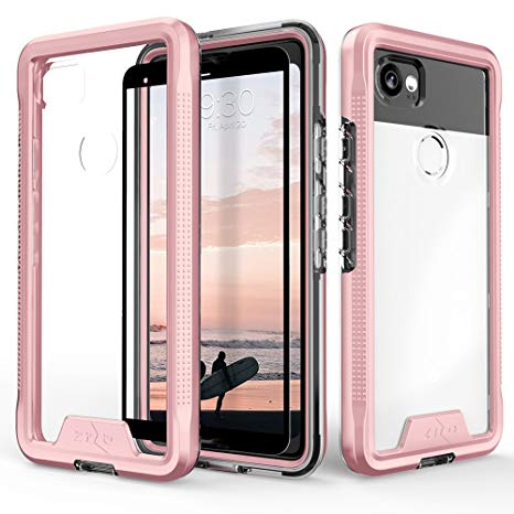 Zizo ION Series Google Pixel 2 XL Case - Military Grade Drop Tested with Clear Tempered Glass Screen Protector (Rose Gold & Clear)