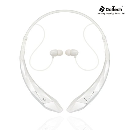 Bluetooth Headset, DolTech Diamond Universal Wireless Stereo Music Headphone Sport Earbud Sports Vibration Neckband Style Earphone for Cellphone, Retail Package (902 White)