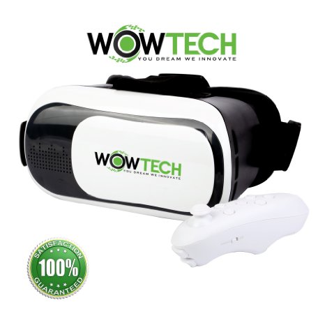 VR Headset Virtual Reality Headset Glasses,Vr Box V3.0 Goggles With Bluetooth Controller by WOWTECH, 3D Movies and Games on Smartphones 4~6 inch Android Ios Samsung S4~S7 inc Edge  Iphone 6 ~6S