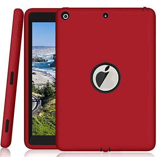 New iPad 2017 9.7 inch Case, Qelus Heavy Duty Rugged Shockproof Three Layer Armor Defender Impact Resistant Protective Case Cover for Apple New iPad 9.7 Inch (2017 Version)-Red/Black