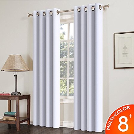 Balichun Blackout Curtains Thermal Insulated 2 Panels has 16 antique bronze grommets Blackout Drapes for Bedroom (52*84, 70% White)