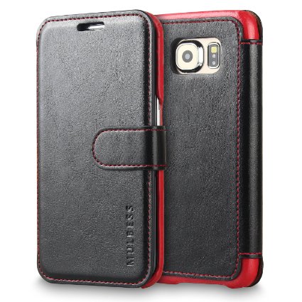 Galaxy S6 Edge Case Wallet,Mulbess [Layered Dandy][Vintage Series][Black] - [Ultra Slim][Wallet Case] - Leather Flip Cover With Credit Card Slot for Samsung Galaxy S6 Edge SM-925