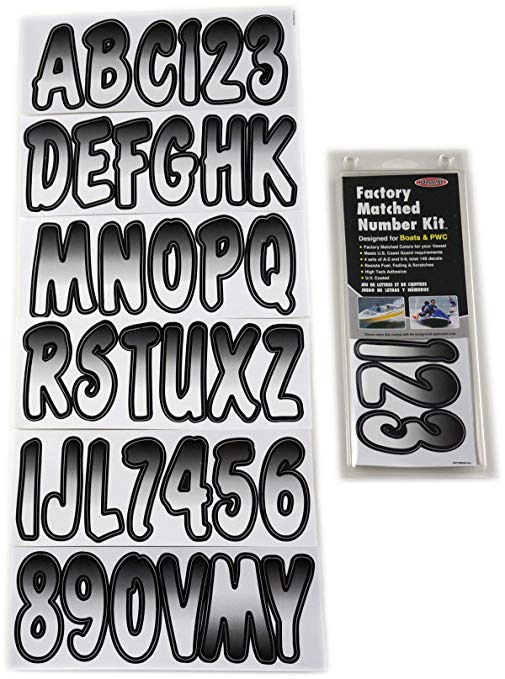 Hardline Products WHBKG200 Series 200 Factory Matched 3-Inch Boat & PWC Registration Number Kit, White/Black