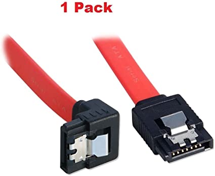 BIPRA SATA III (SATA 3) Cable Red with Locking Latch Straight to Right Angle 90 Degree | Compatible up to S-ATA/600 | Serial ATA (40cm) (1 Pack Sata 3 Data Cable)