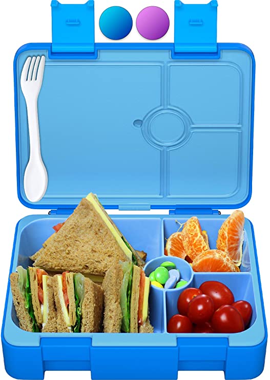 Sugarfox Lunch Box for Kids | Children's Bento Box, Leakproof, Durable [Blue] XL (1200mL)