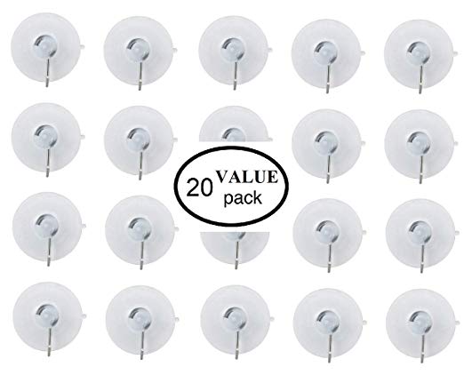 20 Pack Clear Plastic Small Suction Cup with Removable Hook (7/8" (22.22mm) Diameter)