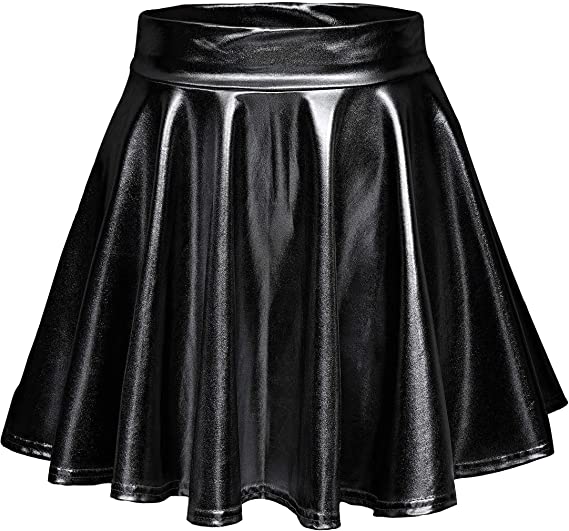 Urban CoCo Women's Shiny Flared Pleated Mini Skater Skirt