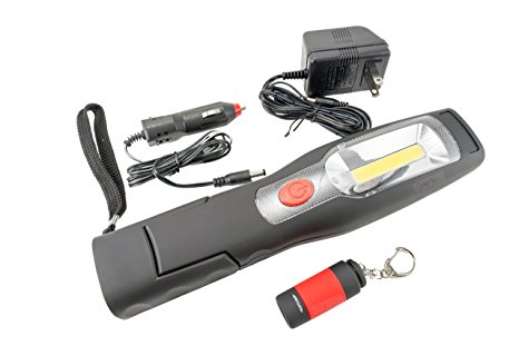 Rechargeable Magnetic LED Work Light with Adjustable Base Stand and Hooks - Spot and Flood Lights Combo - Portable and Heavy duty - With Auto and Wall Charger - For Industrial Construction Garage Use