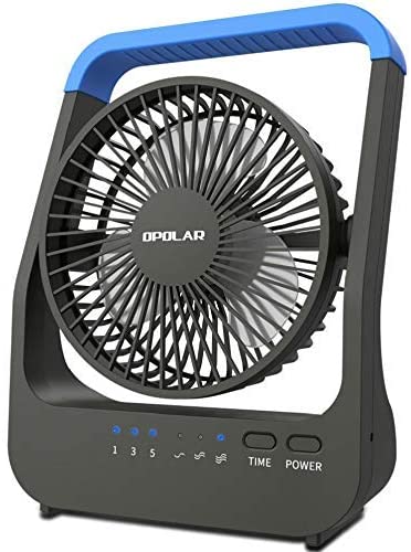 Portable D-Cell Battery Powered Fan, D Battery Operated Fan with Timer for Camping, Desk Fan for Office, Bedroom, workshop，Outdoor，3 Speeds Fan, Whisper Quiet，5''(Blue)