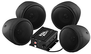 BOSS AUDIO MCBK450 Black 1000 watt Motorcycle/ATV Sound System 3" Speakers (Two pairs) , Aux Input, Volume Control