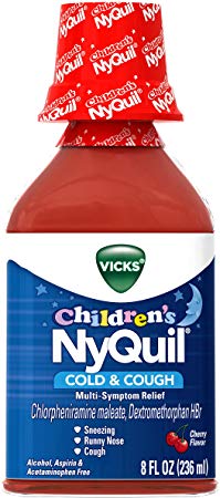 Vicks Children's NyQuil Cold and Cough Multi-Symptom Relief, 8 fl oz (Cherry Flavor) - Relieves Sneezing, Runny Nose, Cough