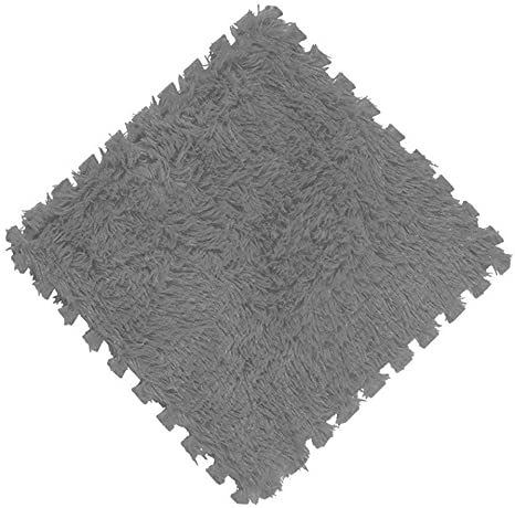 LKXHarleya 16pcs Interlocking Foam Mats, Fluffy Carpet Tiles Plush Area Rug Interlocking Floor Tiles Soft Baby Playmat Puzzle Floor Mat, Grey
