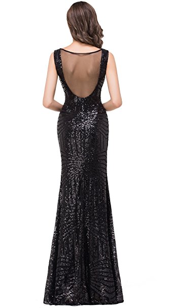 Babyonlinedress Sexy sheer back Sheath sequined Little black dress