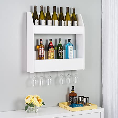 Prepac 2-Tier Floating Wine and Liquor Rack, White, 24 Standard 750ml Bottles Spirits