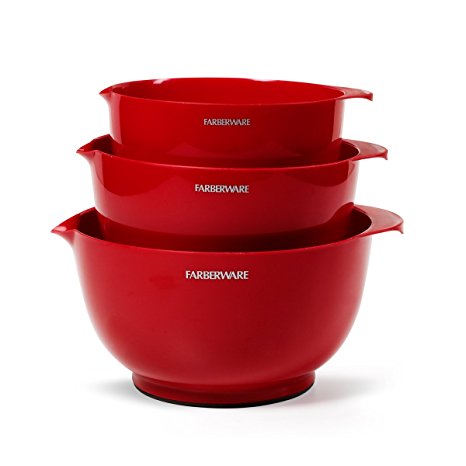 Farberware Classic Plastic Mixing Bowls, Red Set of 3