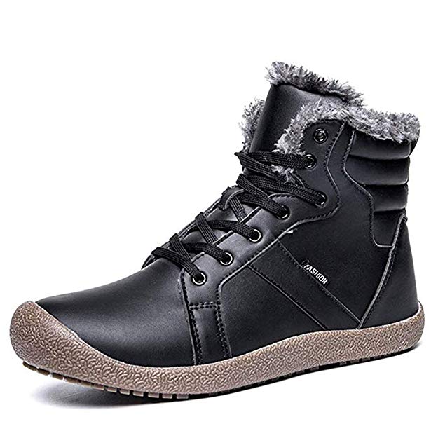 XIDISO Men Women Winter Fully Fur Lined Anti-Slip Waterproof Outdoor Slip On Snow Boots Lightweight Ankle Boots