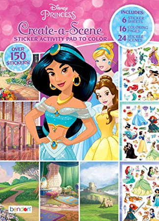 Disney Princess Bendon 45650 Princess Create A Scene Sticker Activity Coloring Pad, Multicolor