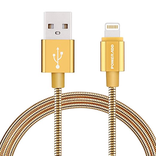 Lightning Cable, Poweradd iPhone Charger MFi Certified 8-Pin Charging Cable USB Charger Sync Cord (3.3FT), Compatible for iPhone X / 8 / 8 Plus / 7 / 7 Plus / 6 / 6 Plus / 5/5S/SE iPad and more(Gold)