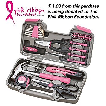 Apollo 39 Piece Pink Household Tool Kit with Combination Pliers - Great Gift