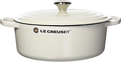 Le Creuset LS2502-2916SS Enameled Cast Iron 5-Quart Signature Oval Dutch Oven, White