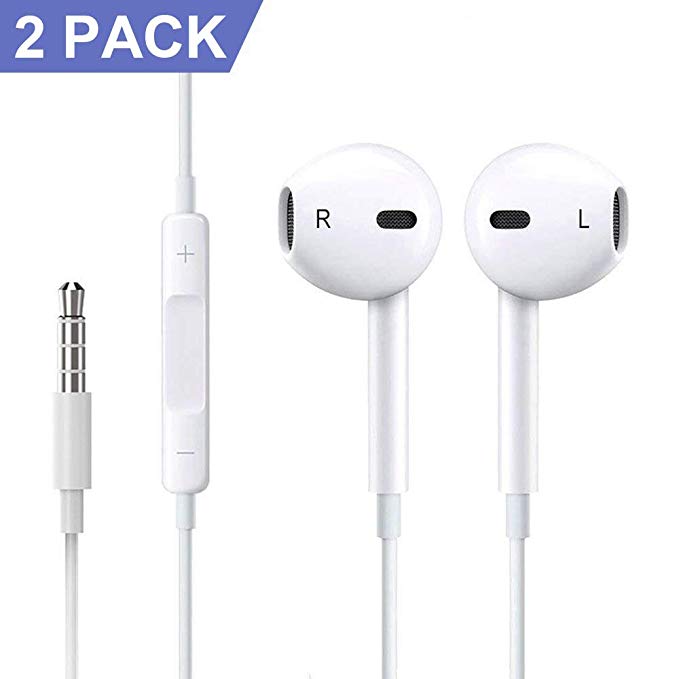 Earphones Earbuds Headphones Portable Audio MP3 MP4 Player with Stereo Mic&Remote Noise Isolating Headsets Control Earplugs Smartphones Compatible with Smartphone [3.5mm] Pack of 2