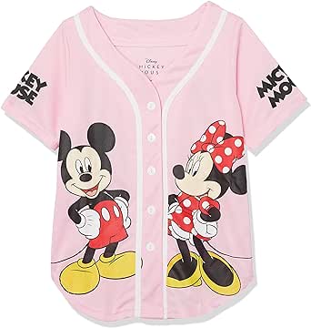 Disney Girls Mickey & Minnie Mouse Baseball Jersey-Classic Mesh Button Down Shirt