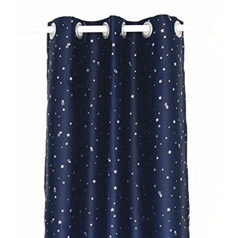 ZHH Navy with Sliver Stars Pattern Kids Room Blackout Curtain Thermal Insulated Curtain for Bedroom 52" x 63" (130cm x 160cm, 1 Piece)
