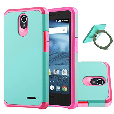Ymhxcy ZTE Prestige Case With Phone Stand,[Shock Absorption] Hybrid Dual Layer Armor Defender Protective Case Cover for ZTE N9132-ZK Pink Mint