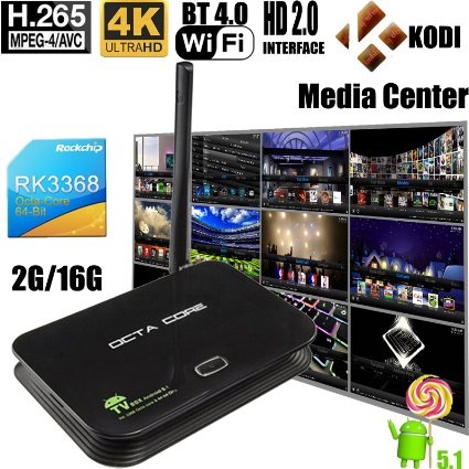 2G/16G Octa Core YuRen Z4 Android 5.1 TV Box,64Bit RockChip RK3368 Special KODI Full Loaded Streaming Media Player,Support Dual Band WiFi 2.4G/5G BT4.0 Gigabit Ethernet Access 4K 3D HD Movie