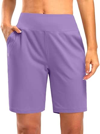 Bermuda Shorts for Women with Pockets Womens 7" High Waisted Long Shorts for Athletic Workout Casual