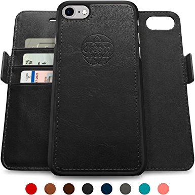 Dreem Fibonacci iP7V1 RFID Wallet Case with Detachable Folio, Premium Vegan Leather, 2 Kickstands, Gift Box, for iPhone 7 - Black