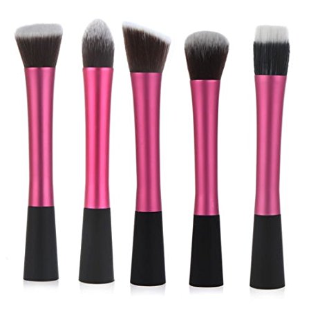 LyDia UK STOCK Professional 5pcs Hot Red Pink flat top foundation/angled blusher/face powder/stippling/face contour makeup brush set