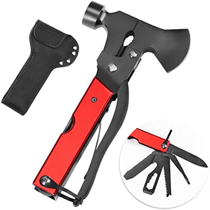 Hammer Multitool for Men, HIPPIH 16 in 1 Pocket Knife Multi Tool with Durable Matched Sheath, Stainless Steel Survival Camping Tools with Axe, Saw, Plier, Screwdrivers, Bottle Opener, File, Wrench