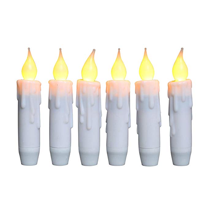 CVHOMEDECO. Set of 6 Flickering Warm White LED Resin Drip 4" Taper Candle with Timer