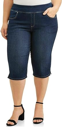 Kim Rogers, Jack David, Wax Jeans Womens Plus Size Capri,Short Stretch Distressed Blue Denim Jeans Shorts