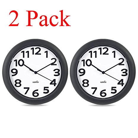 2 Pack Hippih Silent Wall Clock Black,10 inch