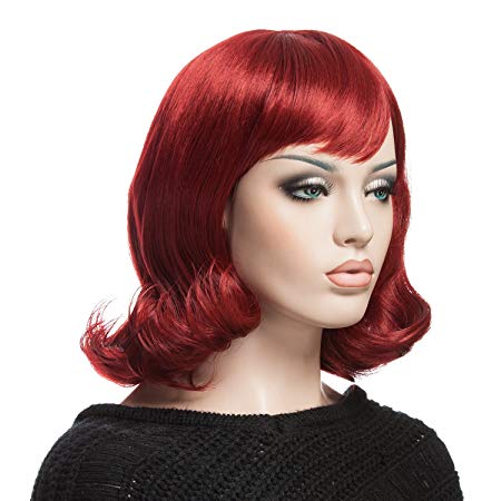 YOPO Wig, Short Wavy Wine Red Wigs for Women, 16'' Cosplay Medium Length Wig(Wine Red)