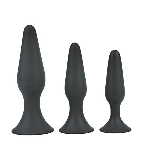 Shootmy 3 Pcs Anal Plugs Starter Kit Butt Plugs Anal Trainer Toys for Men & Women-Waterproof, Medcial Grade Silicone (Black)